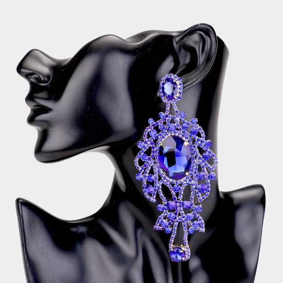 Crystal Oval Rhinestone Pave Evening Earrings - Picture 1 of 2